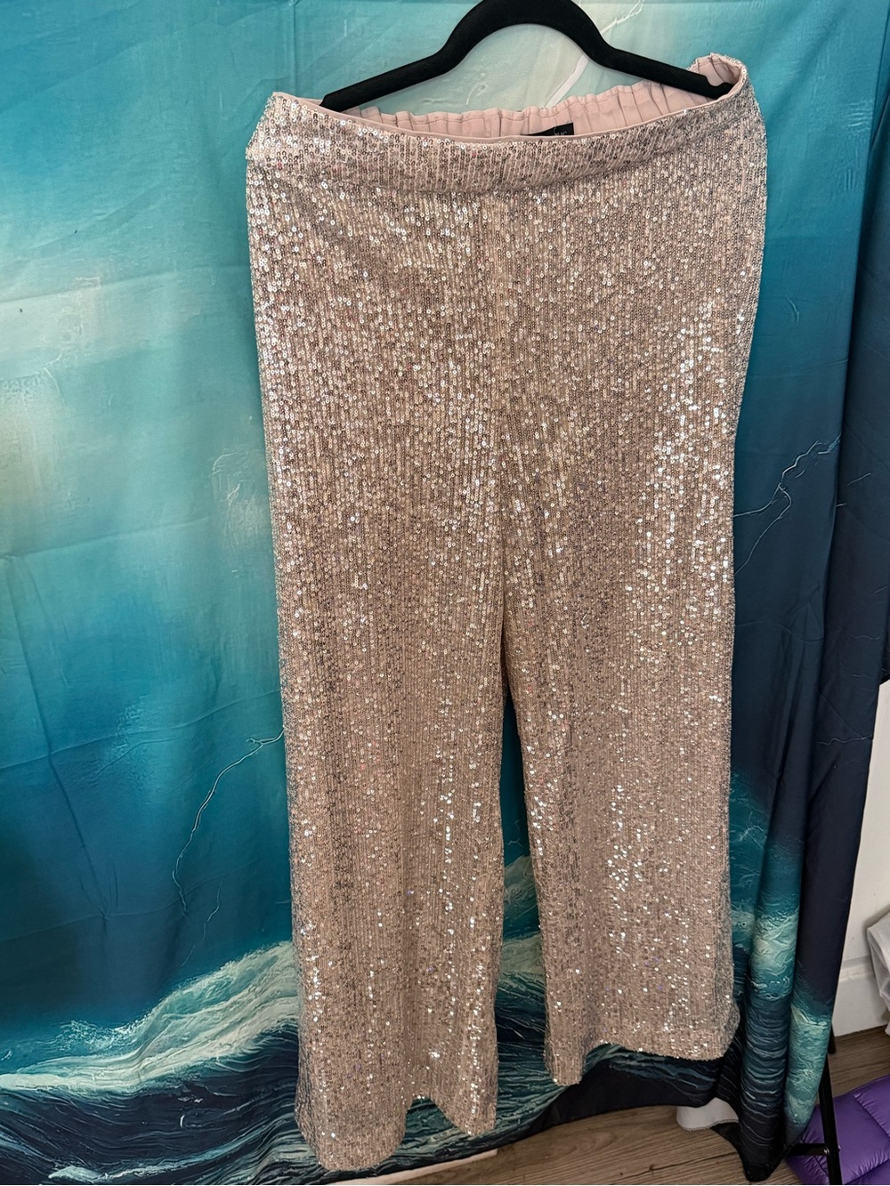 Banana Republic Sequin Wide-Leg Pants in Light Blush
